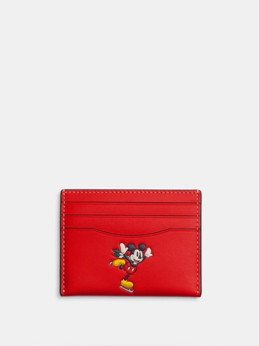NWOT Coach x Disney Slim ID Card Case, Winter Motif Mickey Mouse, Electric Red